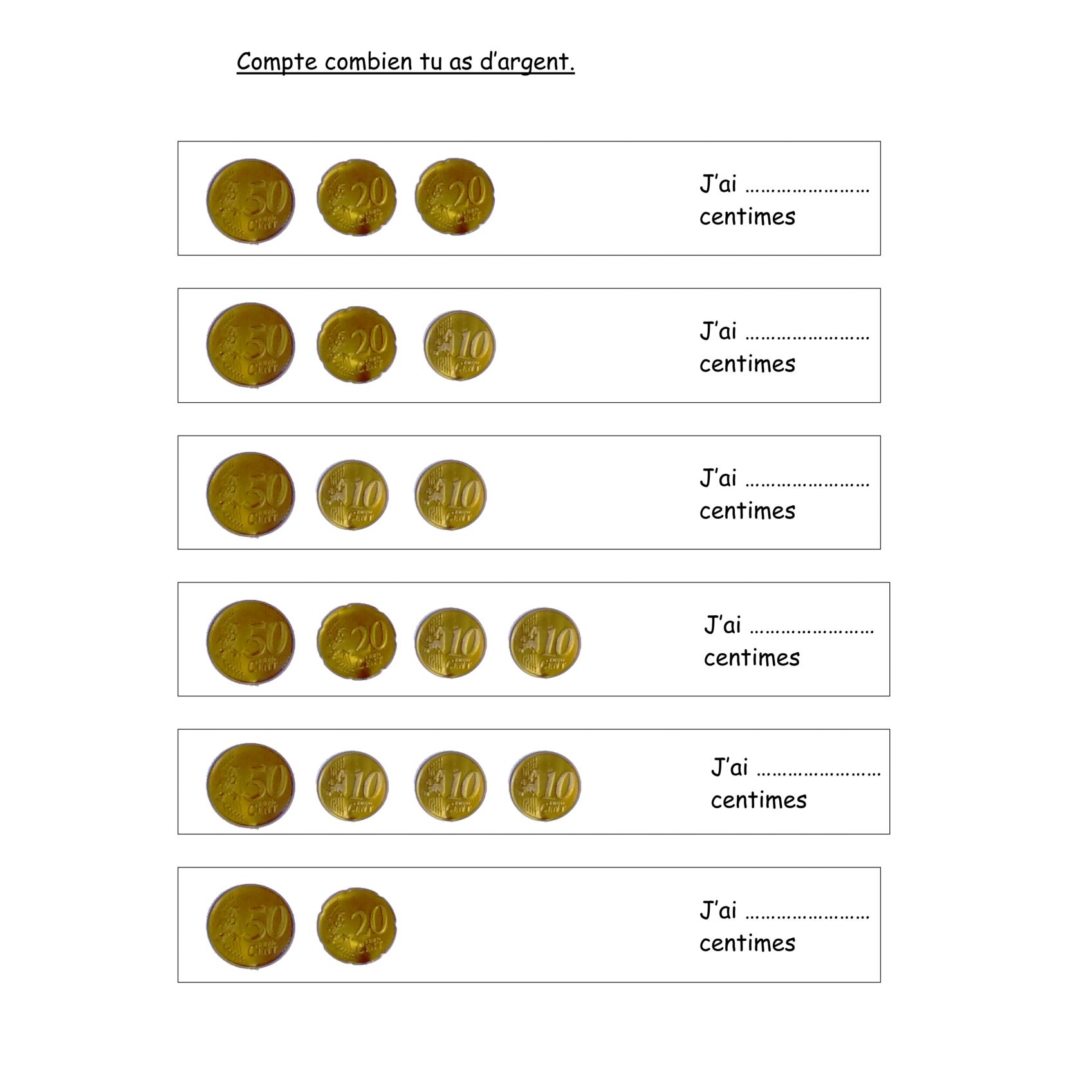 Jeu d'argent fictif pièces en euros (jeu de 100 pièces) – Senso-Care