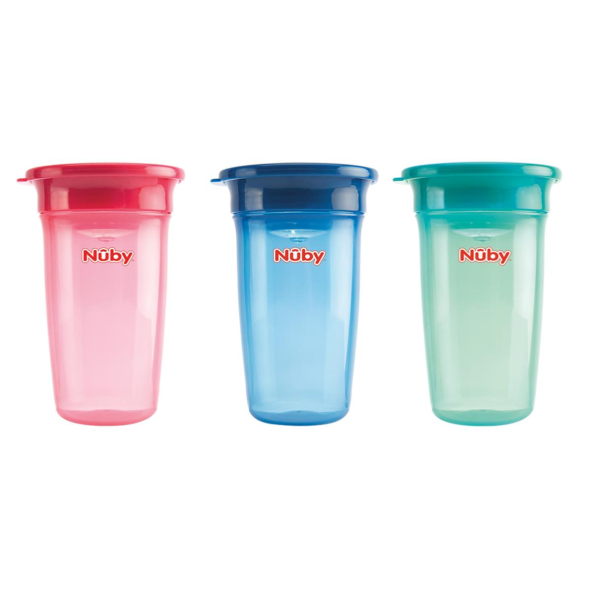 Nuby Lot de 2 gobelets anti-déversement en plastique avec bec verseur Rouge  et bleu