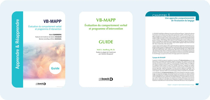 Aperçu du VB Mapp, couverture, page de garde et  chapitre 1