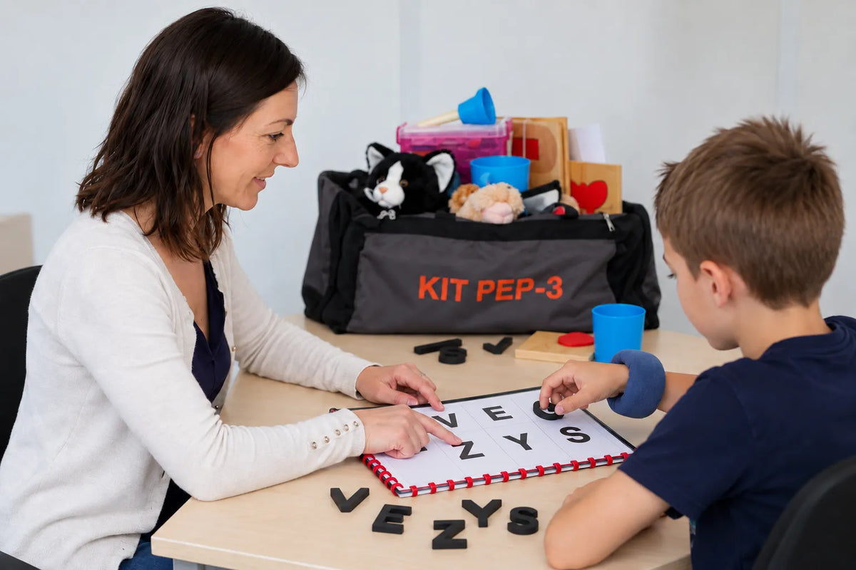 Kit PEP-3 utilisé lors d’une évaluation avec un enfant