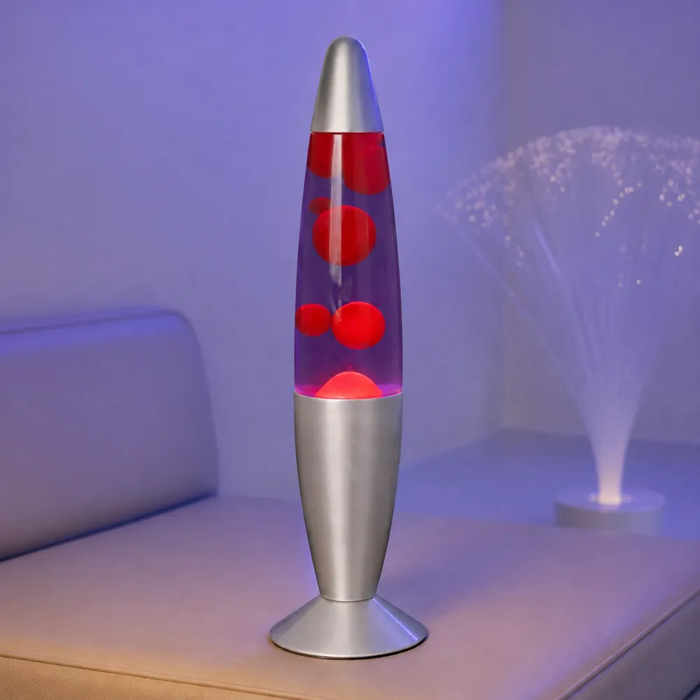 Lampe à lave rouge et violette de 34 cm dans une salle sensorielle Snoezelen