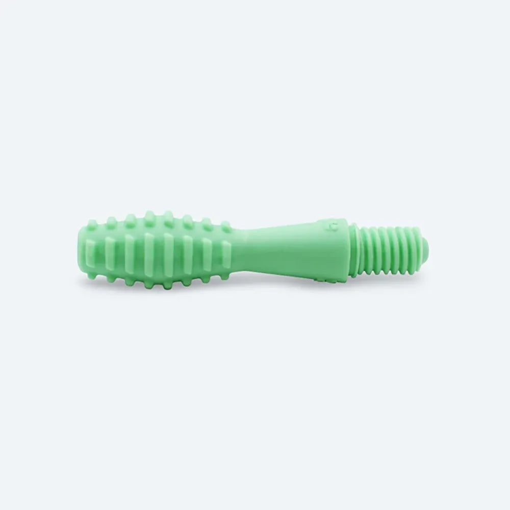 Embout de massage vert pour Z‑Vibe avec picots et rainures, vu de profil.