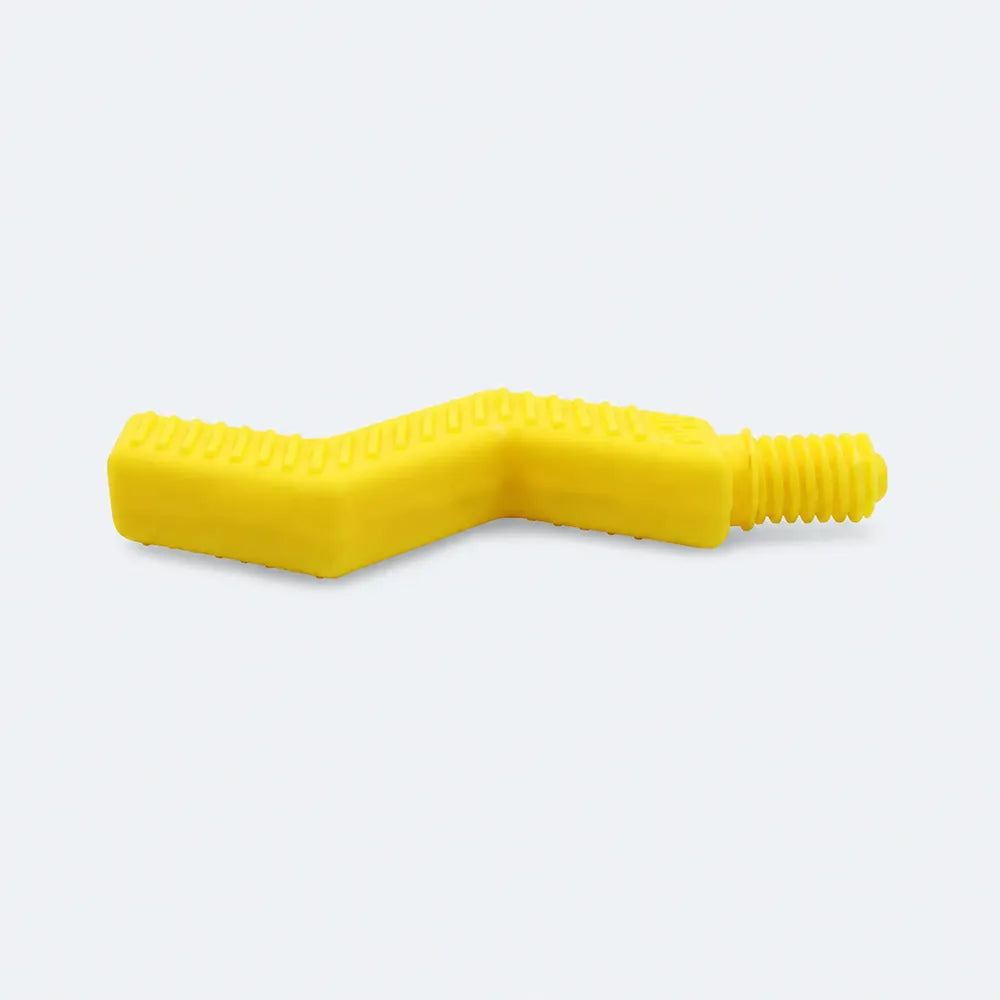 Embout Zig Zag jaune ARK pour Z‑Vibe avec surfaces texturées, vu de profil.