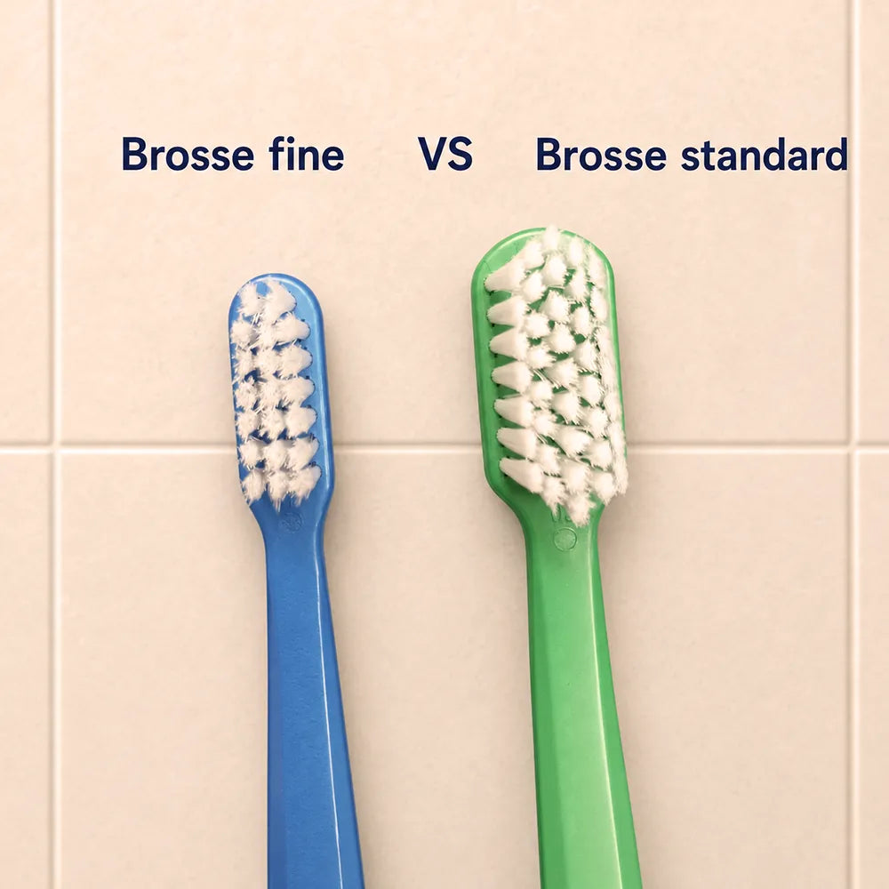Comparaison entre une brosse à dents à tête fine et une brosse standard
