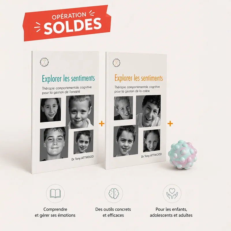 Pack Explorer ses émotions comprenant deux livres Tony Attwood et une balle anti-stress Push Poppers